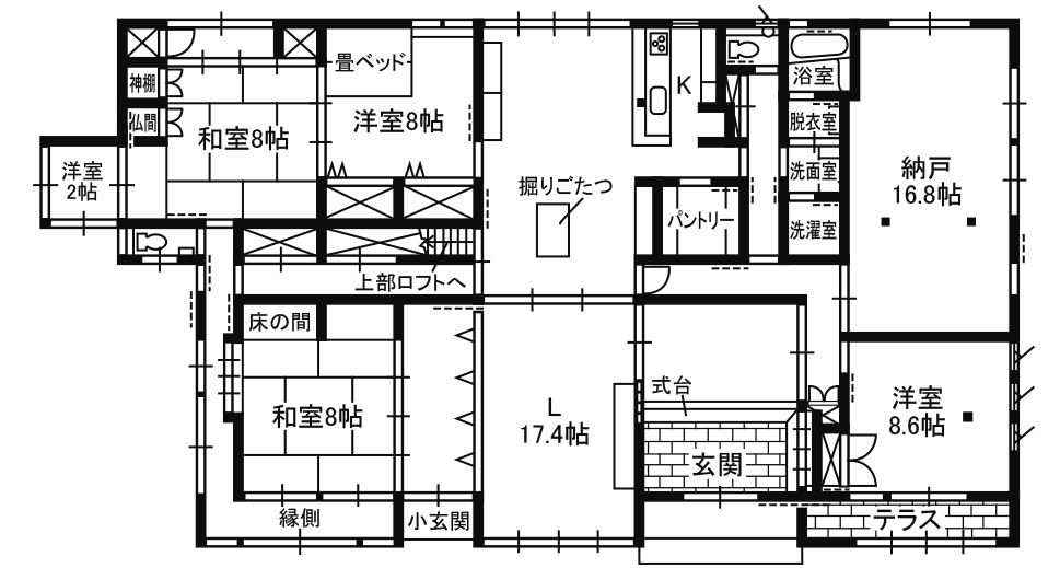 うずくぼ工房 平屋の間取り