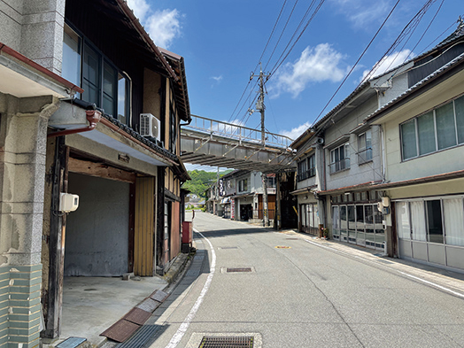 JR芸備線の鉄橋が架かる町並み