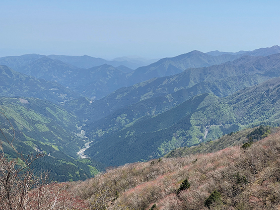 美しい峰が連なる四国山地の雄大な景色を楽しみながら歩く。